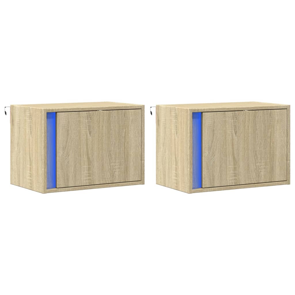 Noptiere montate pe perete cu lumini LED, 2 buc., stejar sonoma GartenMobel Dekor