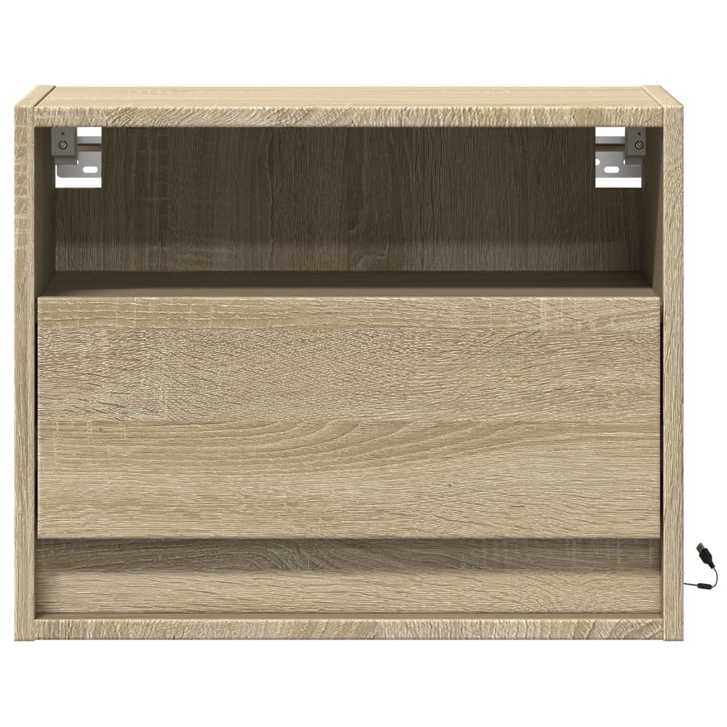 Noptiere montate pe perete cu lumini LED, 2 buc., stejar sonoma GartenMobel Dekor