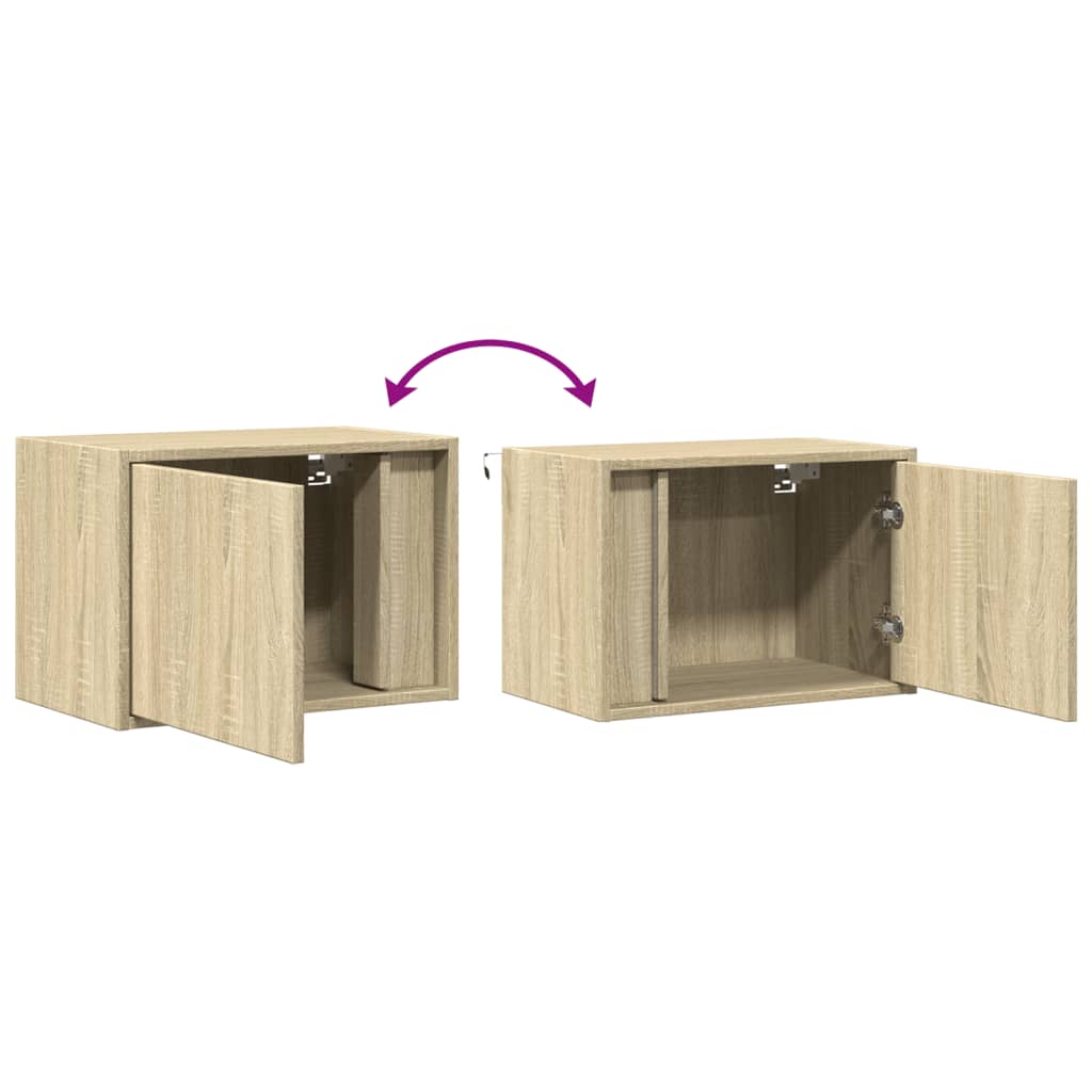 Noptiere montate pe perete cu lumini LED, 2 buc., stejar sonoma GartenMobel Dekor