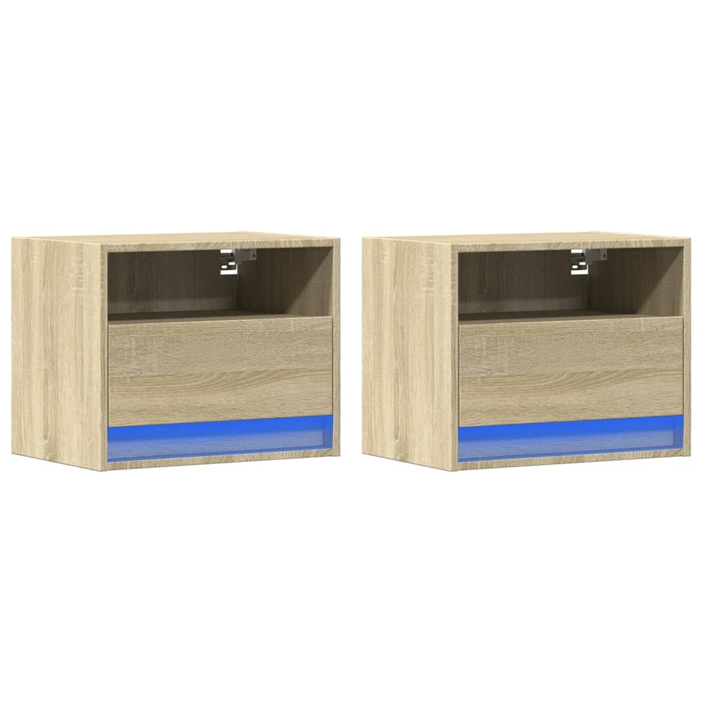 Noptiere montate pe perete cu lumini LED, 2 buc., stejar sonoma GartenMobel Dekor