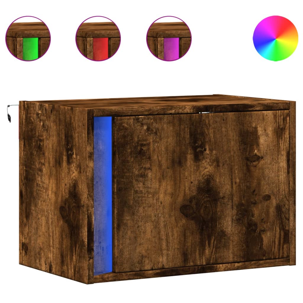 Noptiere montate pe perete cu lumini LED, 2 buc.,stejar fumuriu GartenMobel Dekor