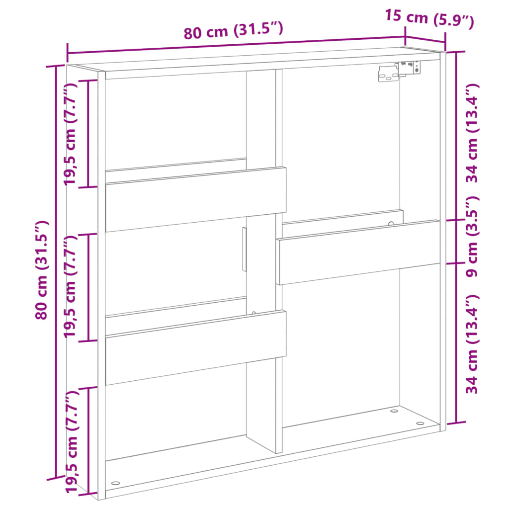 Dulap de perete, gri beton, 80x15x80 cm, lemn prelucrat GartenMobel Dekor