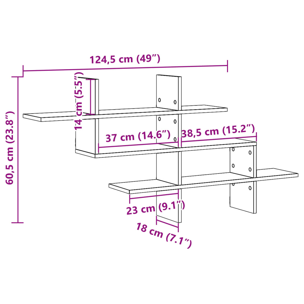 Raft de perete, gri sonoma, 124,5x18x60,5 cm, lemn prelucrat GartenMobel Dekor