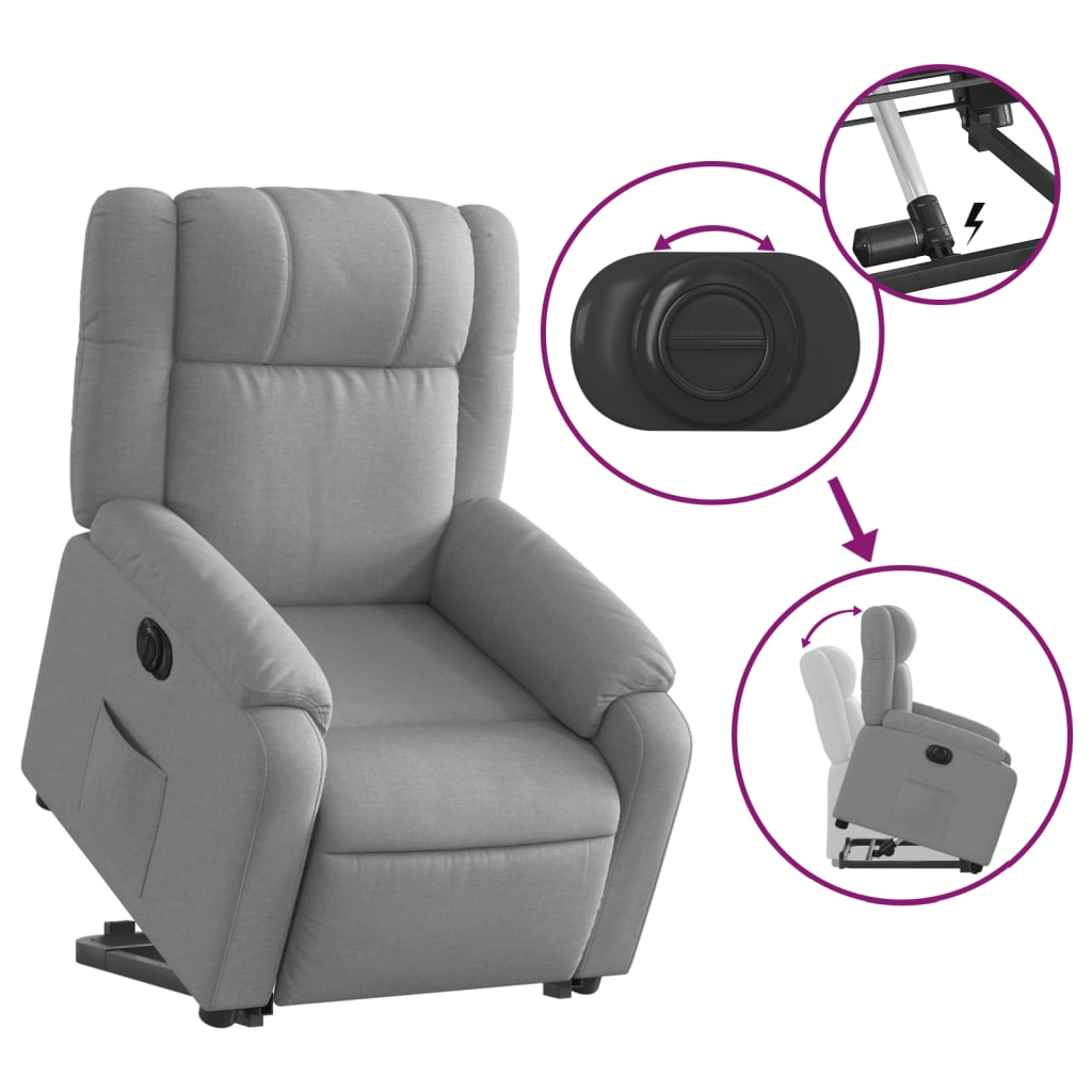 Fotoliu electric rabatabil cu ridicare, gri deschis, textil GartenMobel Dekor
