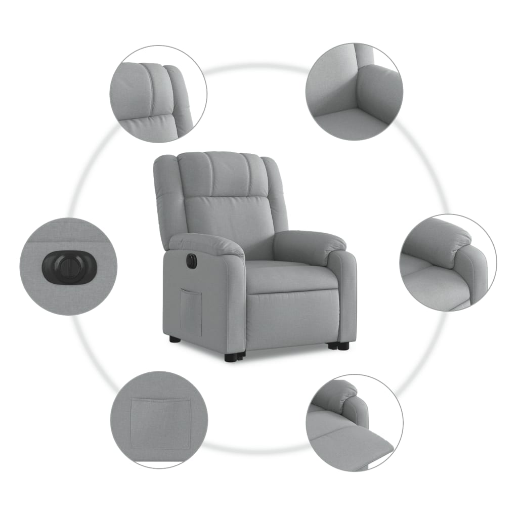 Fotoliu electric rabatabil cu ridicare, gri deschis, textil GartenMobel Dekor