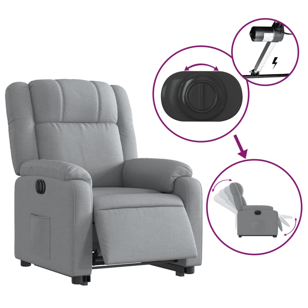 Fotoliu electric rabatabil cu ridicare, gri deschis, textil GartenMobel Dekor