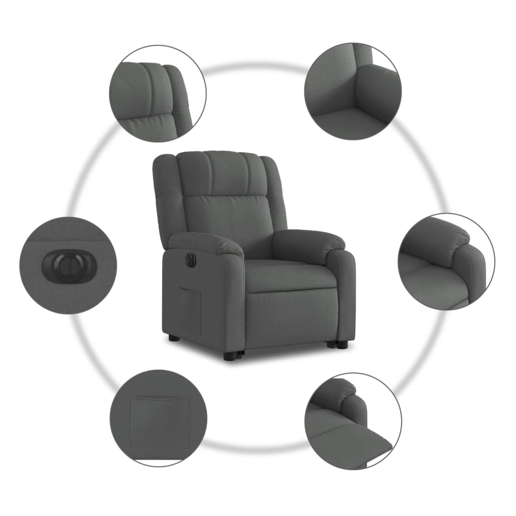 Fotoliu electric rabatabil cu ridicare, gri închis, textil GartenMobel Dekor