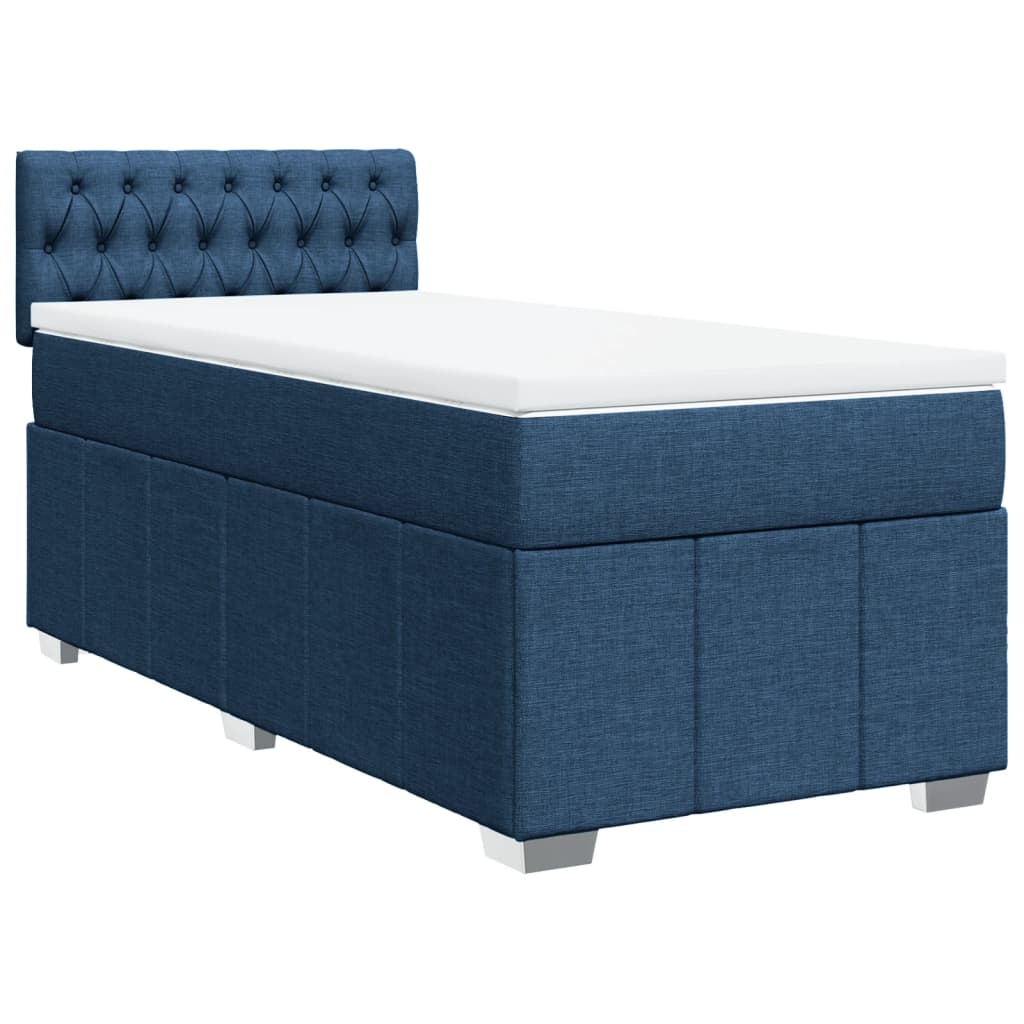 Pat box spring cu saltea, albastru, 90x190 cm, textil GartenMobel Dekor