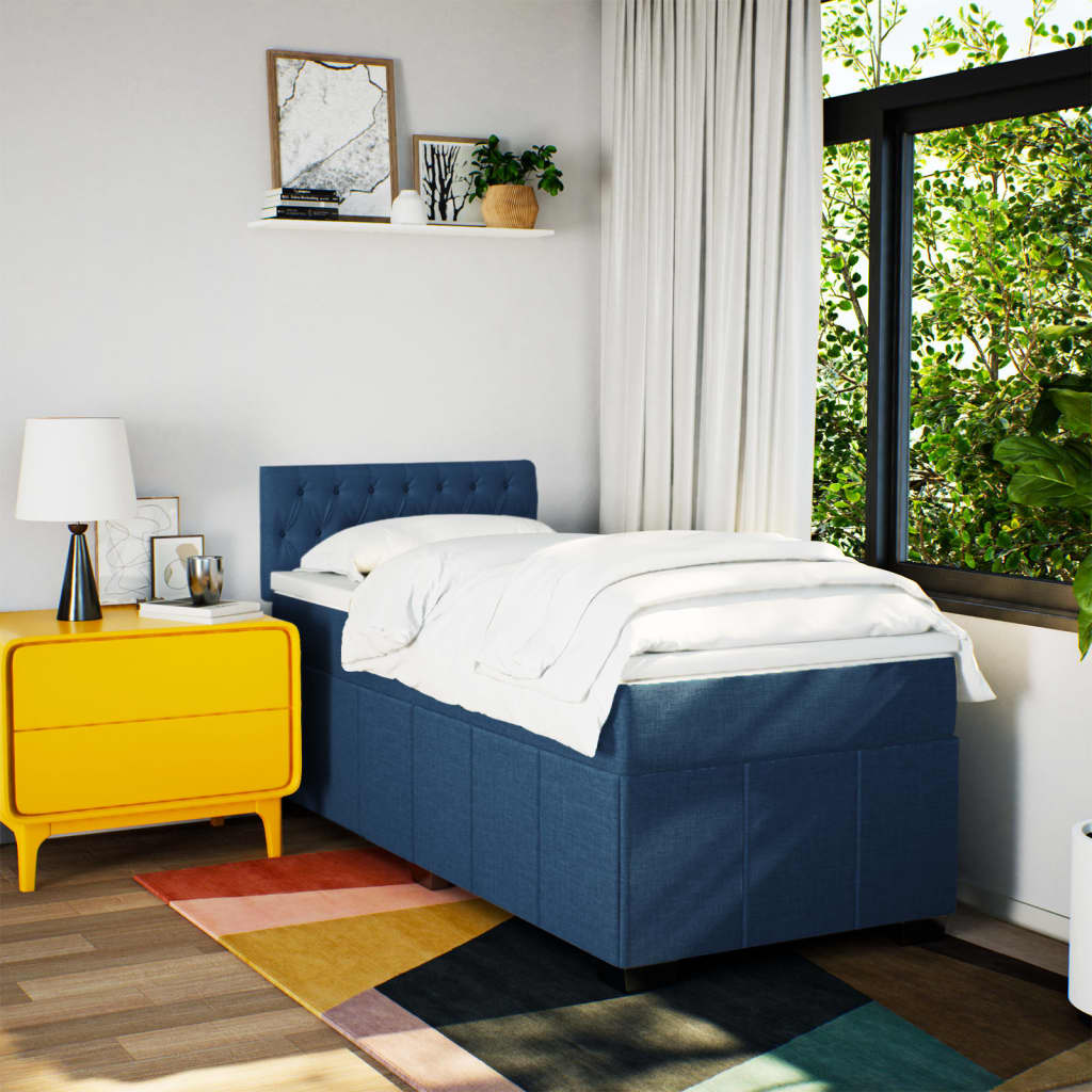 Pat box spring cu saltea, albastru, 90x190 cm, textil GartenMobel Dekor