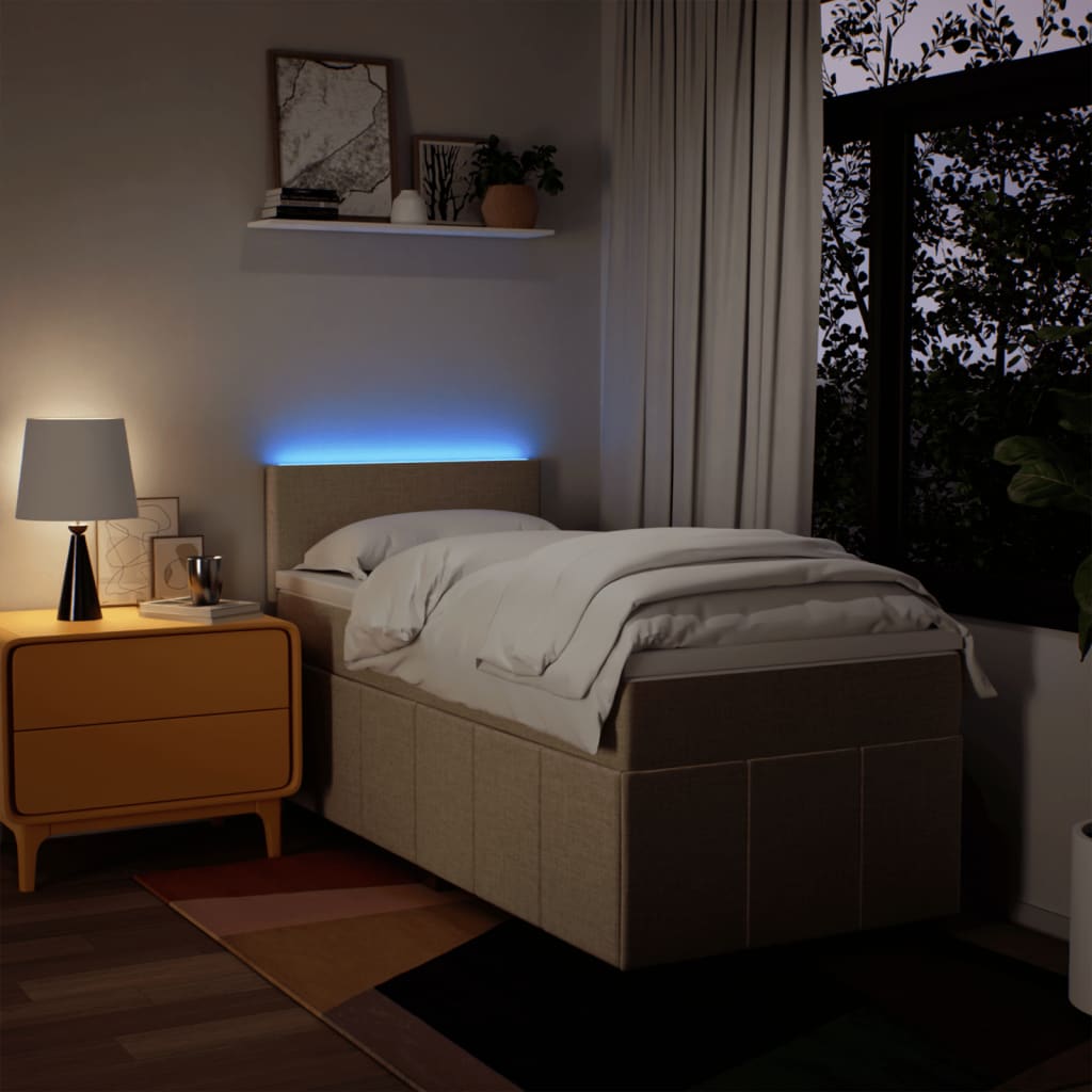 Pat box spring cu saltea, crem, 80x200 cm, textil GartenMobel Dekor