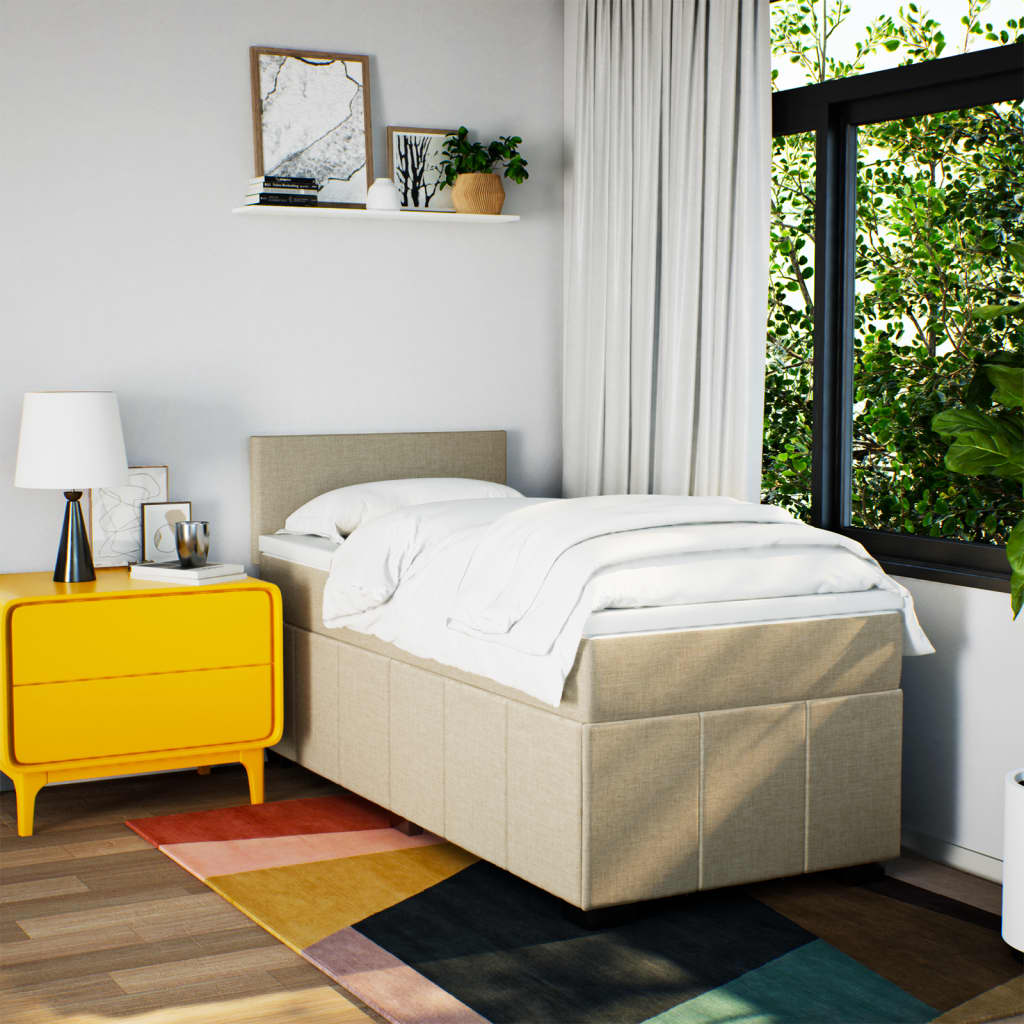 Pat box spring cu saltea, crem, 80x200 cm, textil GartenMobel Dekor