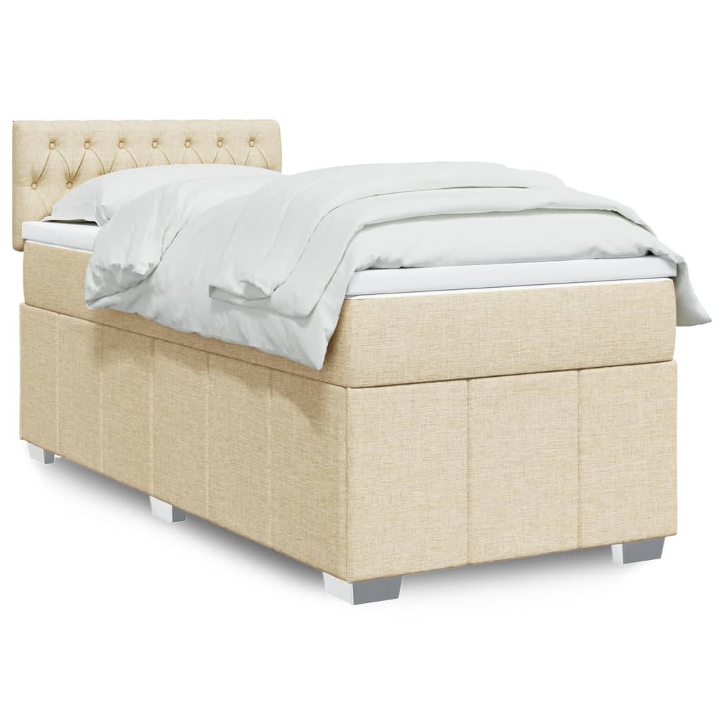 Pat box spring cu saltea, crem, 90x200 cm, textil GartenMobel Dekor