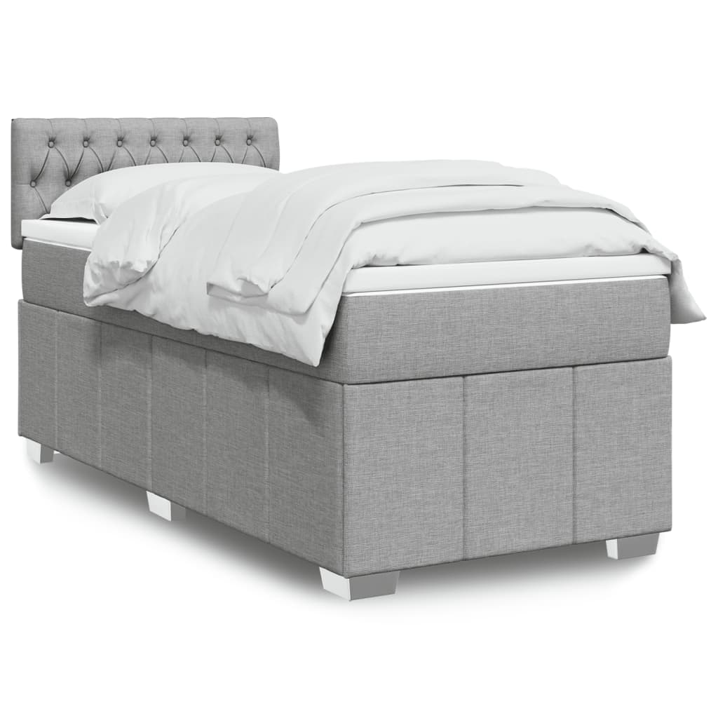 Pat box spring cu saltea, gri deschis, 100x200 cm, textil GartenMobel Dekor