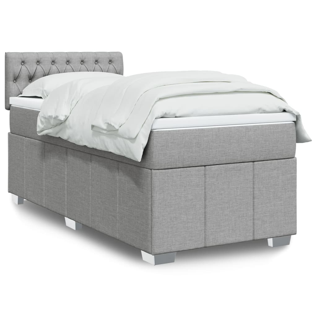 Pat box spring cu saltea, gri deschis, 90x200 cm, textil GartenMobel Dekor