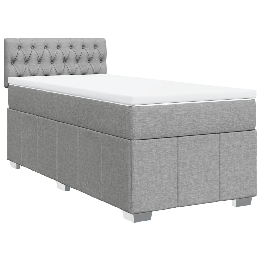 Pat box spring cu saltea, gri deschis, 90x200 cm, textil GartenMobel Dekor