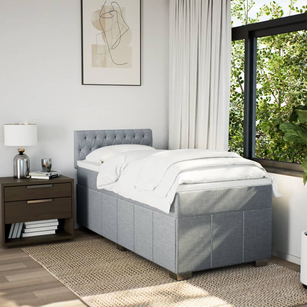 Pat box spring cu saltea, gri deschis, 90x200 cm, textil GartenMobel Dekor