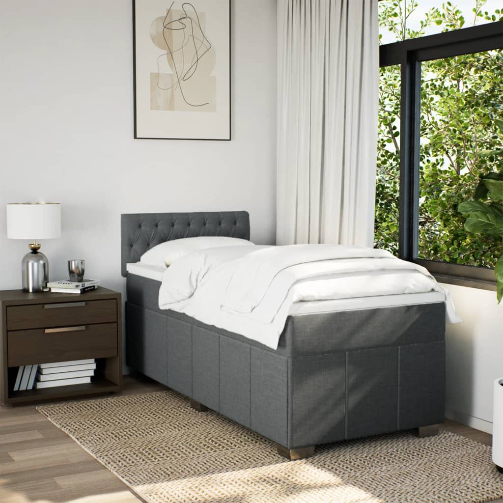 Pat box spring cu saltea, gri închis, 90x200 cm, textil GartenMobel Dekor