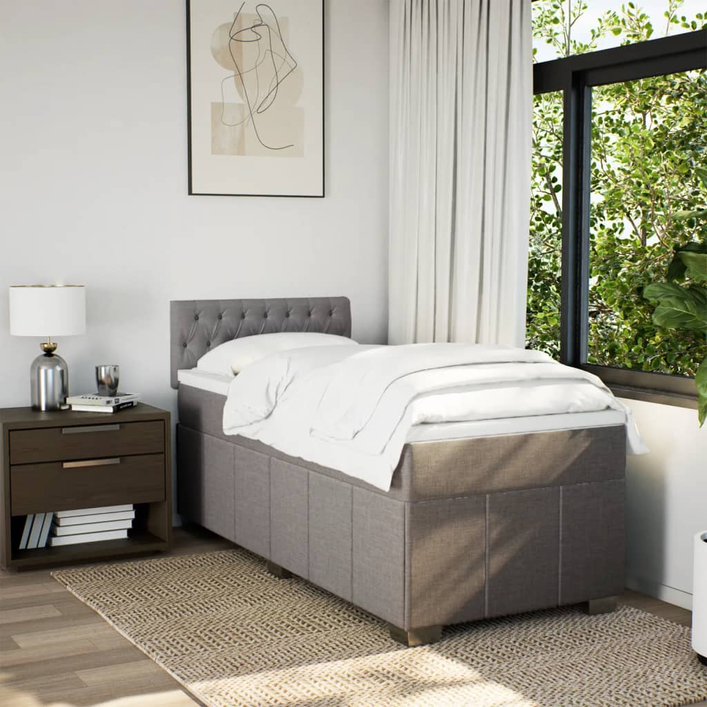 Pat box spring cu saltea, gri taupe, 90x200 cm, textil GartenMobel Dekor