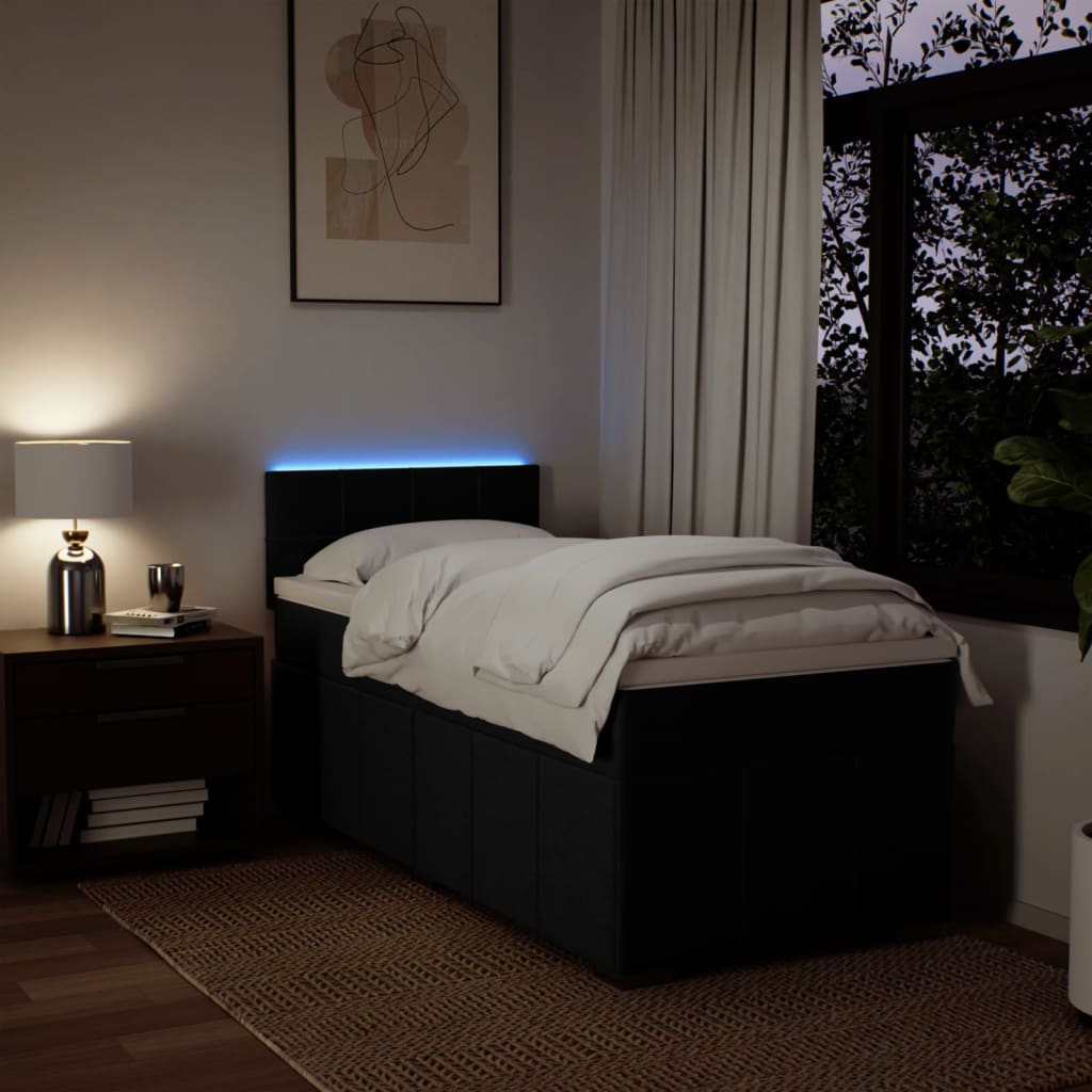 Pat box spring cu saltea, negru, 90x190 cm, textil GartenMobel Dekor