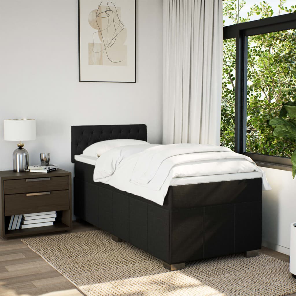 Pat box spring cu saltea, negru, 90x200 cm, textil GartenMobel Dekor