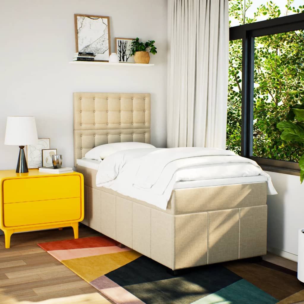 Pat box spring cu saltea, crem, 80x200 cm, textil GartenMobel Dekor