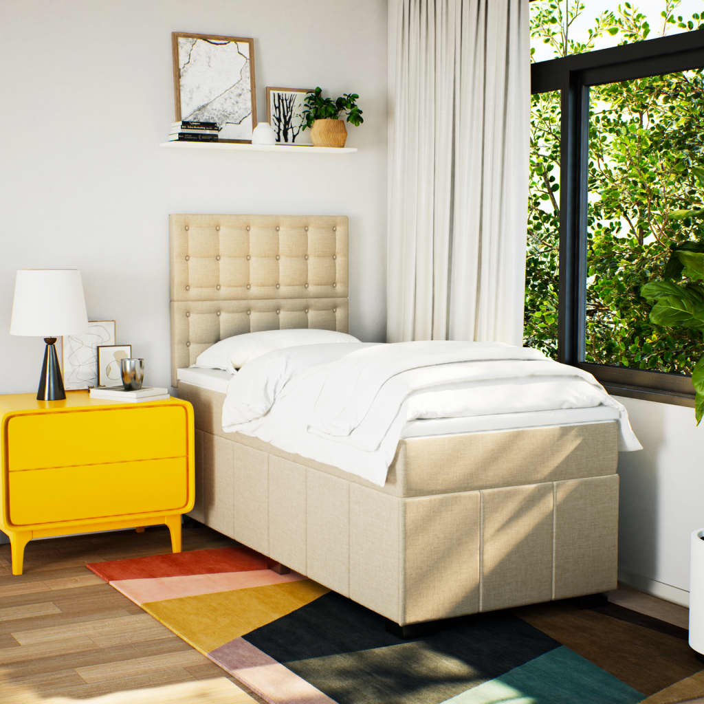 Pat box spring cu saltea, crem, 90x200 cm, textil GartenMobel Dekor