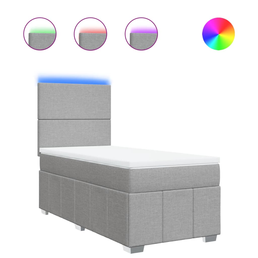Pat box spring cu saltea, gri deschis, 90x200 cm, textil GartenMobel Dekor