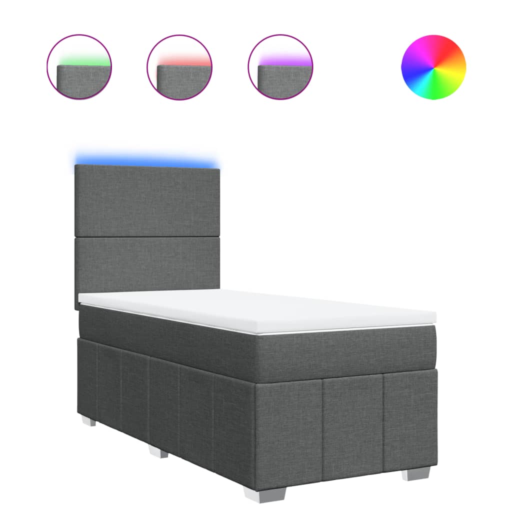 Pat box spring cu saltea, gri închis, 90x190 cm, textil GartenMobel Dekor