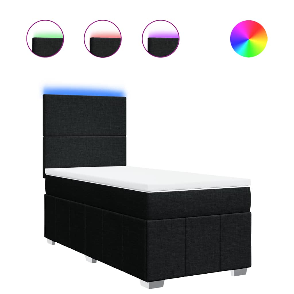 Pat box spring cu saltea, negru, 90x190 cm, textil GartenMobel Dekor