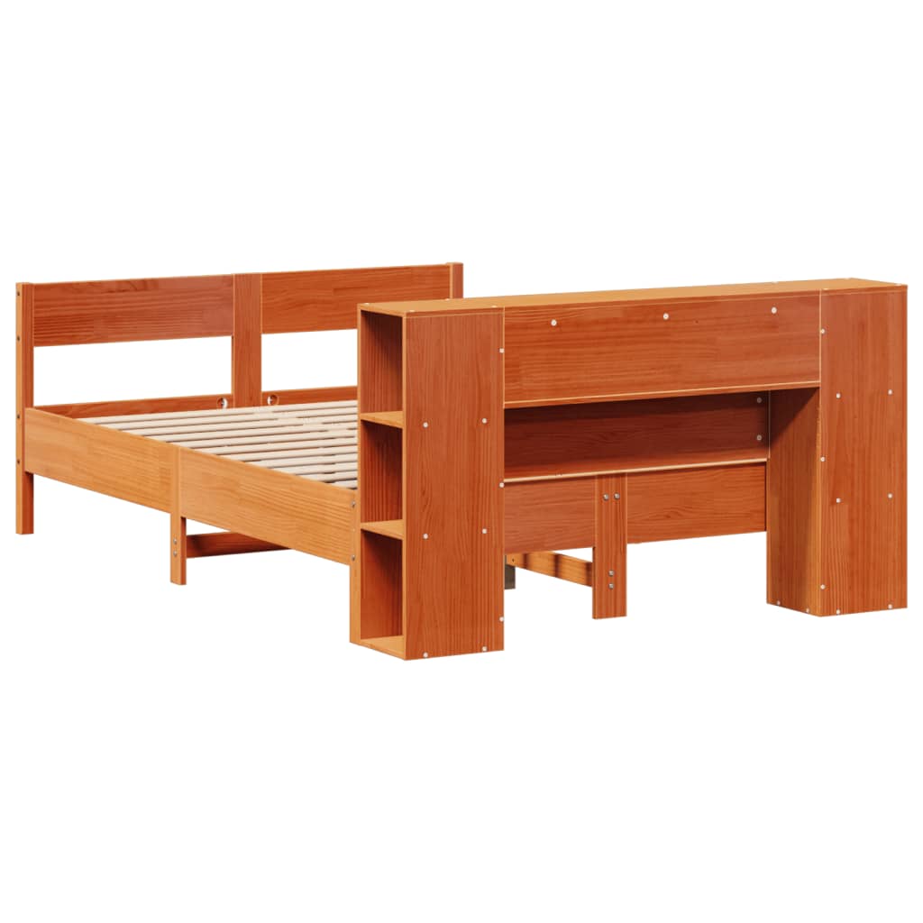 Pat cu bibliotecă fără saltea, maro, 120x200 cm, lemn masiv pin GartenMobel Dekor