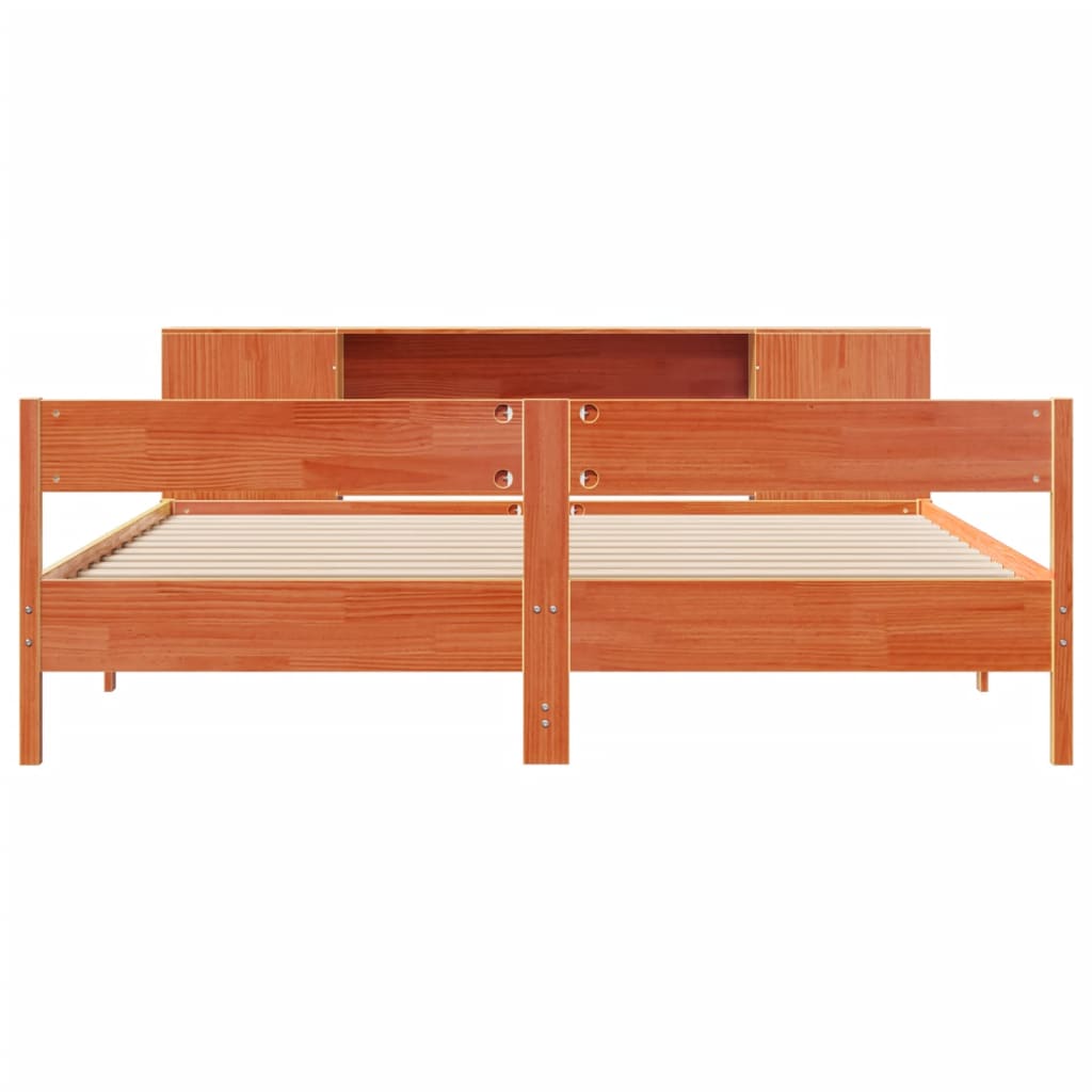 Pat cu bibliotecă fără saltea maro 180x200 cm lemn masiv de pin GartenMobel Dekor