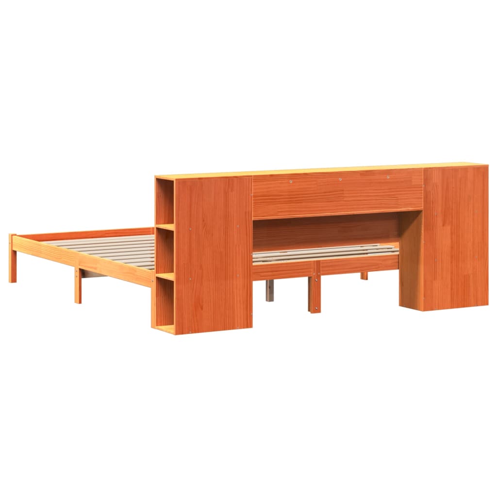 Pat cu bibliotecă fără saltea maro 180x200 cm lemn masiv de pin GartenMobel Dekor