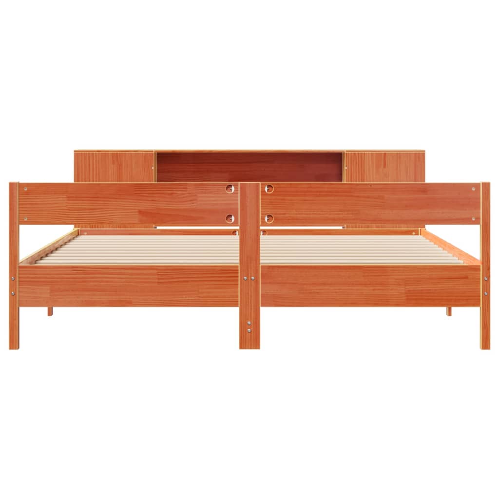 Pat cu bibliotecă fără saltea maro 200x200 cm lemn masiv de pin GartenMobel Dekor