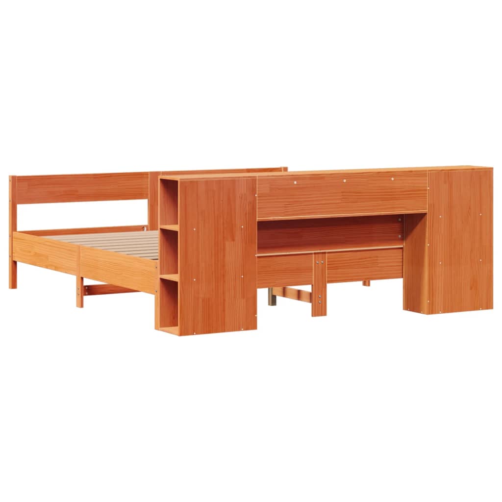 Pat cu bibliotecă fără saltea maro 200x200 cm lemn masiv de pin GartenMobel Dekor