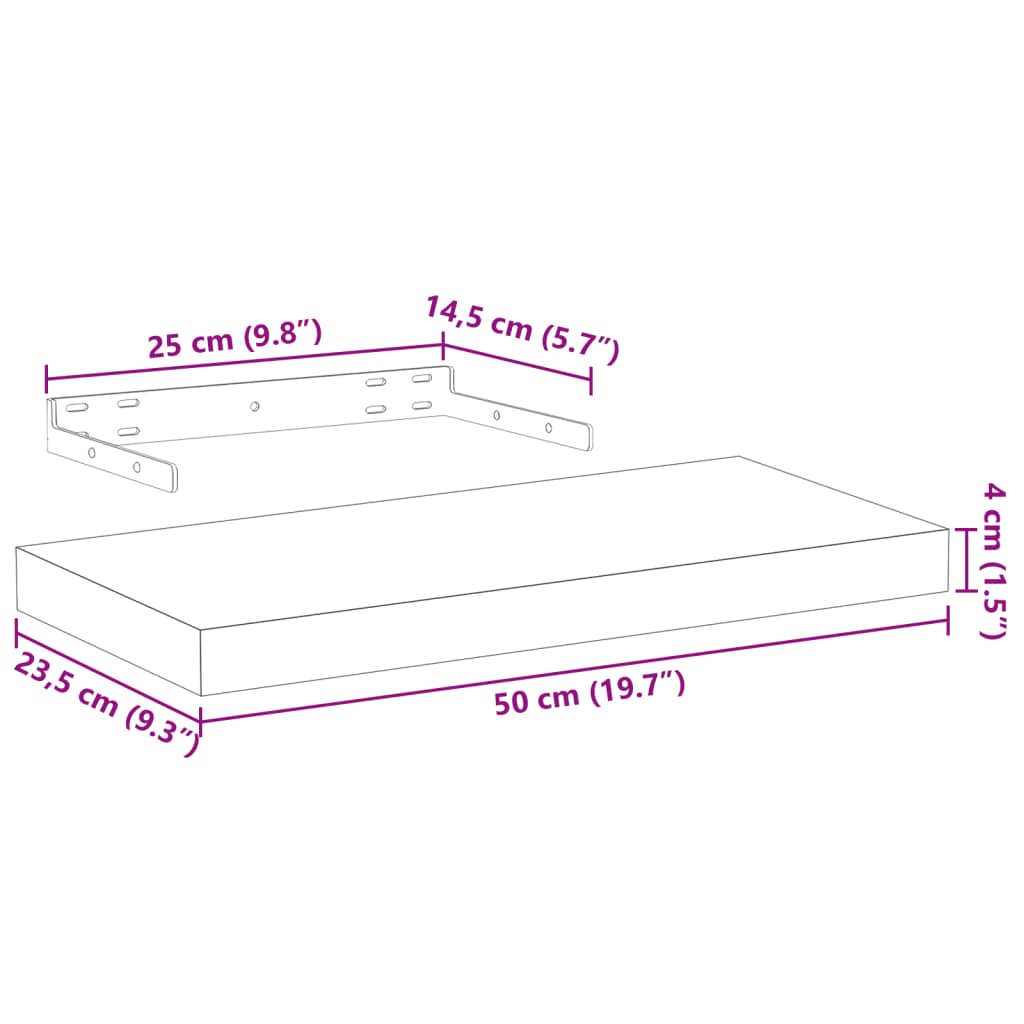 Rafturi plutitoare, 2 buc., 50x23,5x4 cm, lemn prelucrat GartenMobel Dekor