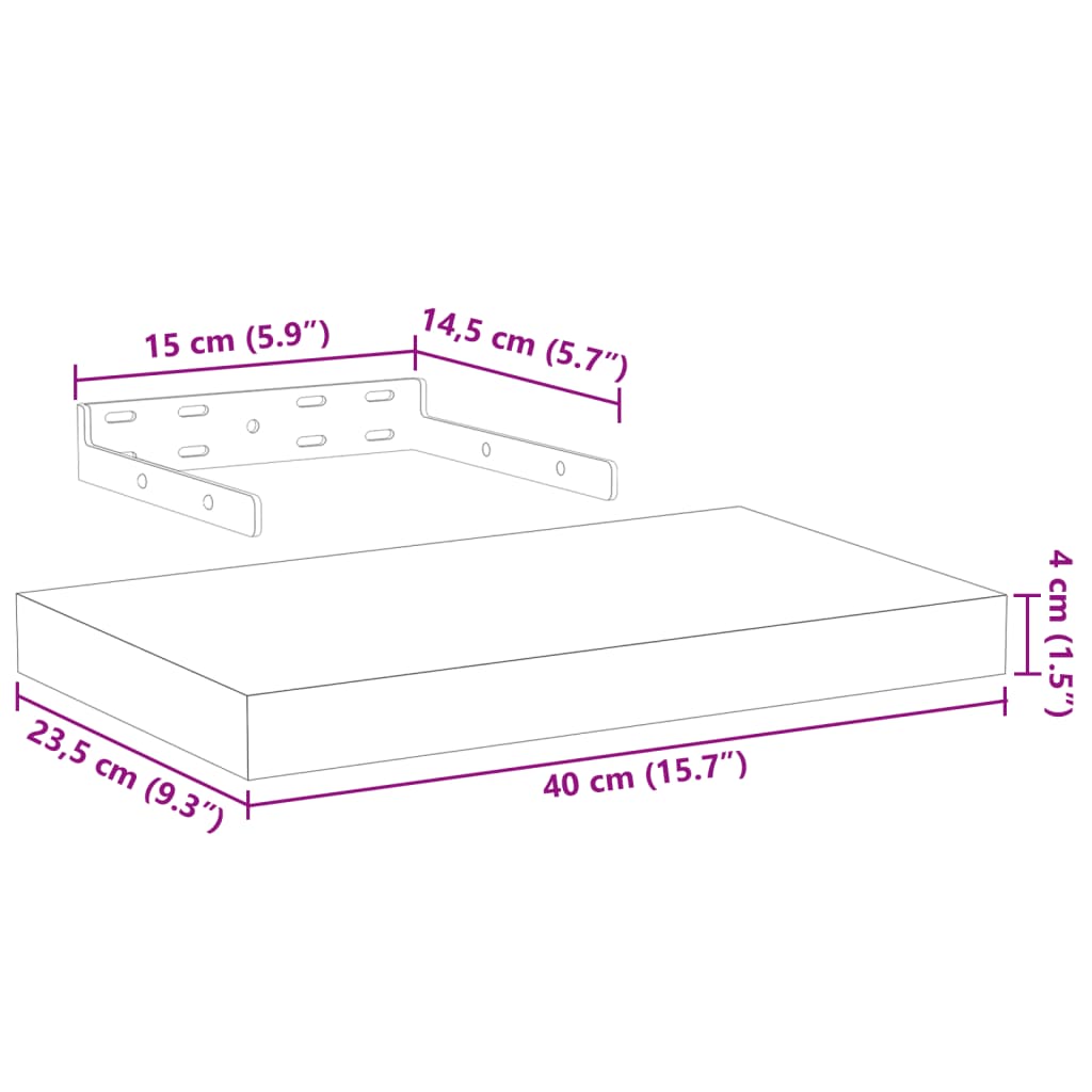 Rafturi plutitoare, 4 buc., 40x23,5x4 cm, lemn prelucrat GartenMobel Dekor