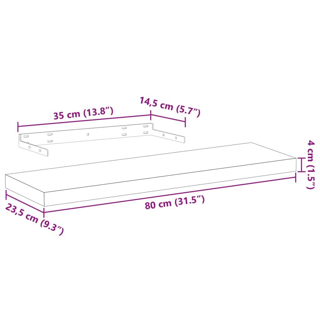 Rafturi plutitoare, 2 buc., 80x23,5x4 cm, lemn prelucrat GartenMobel Dekor