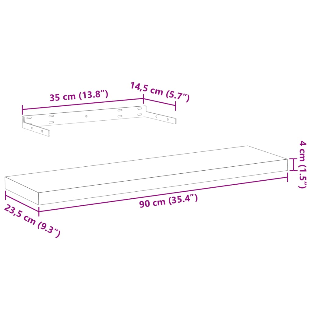 Rafturi plutitoare, 2 buc., 90x23,5x4 cm, lemn prelucrat GartenMobel Dekor