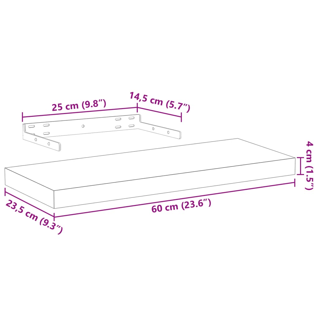Rafturi plutitoare, 4 buc., 60x23,5x4 cm, lemn prelucrat GartenMobel Dekor