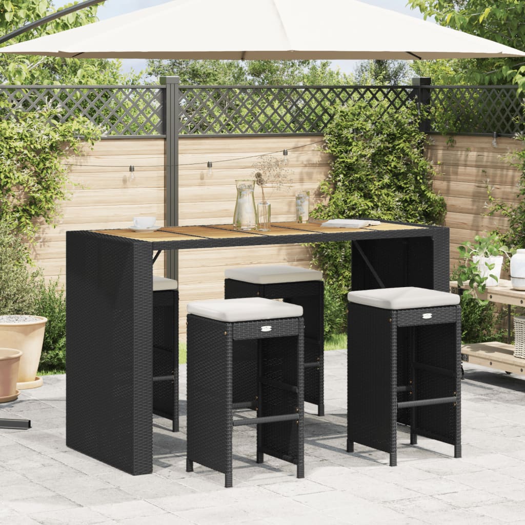 Scaune de bar pentru grădină, cu perne, 4 buc. negru, poliratan GartenMobel Dekor
