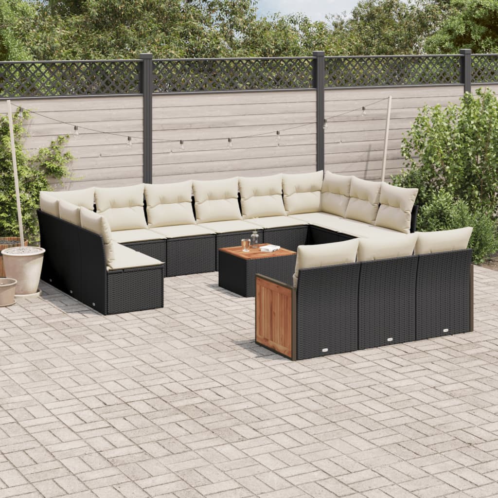 Set mobilier de grădină cu perne, 14 piese, negru, poliratan GartenMobel Dekor