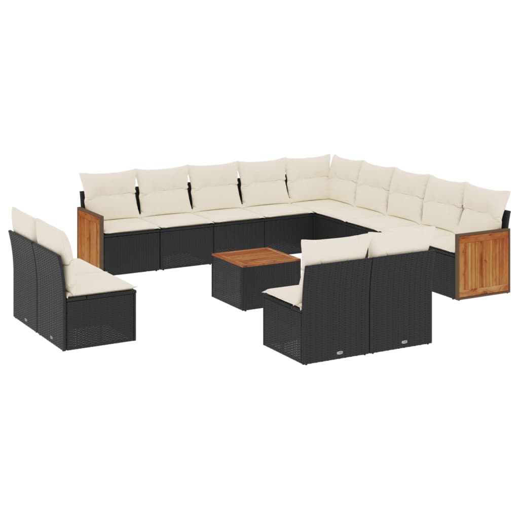 Set mobilier de grădină cu perne, 14 piese, negru, poliratan GartenMobel Dekor