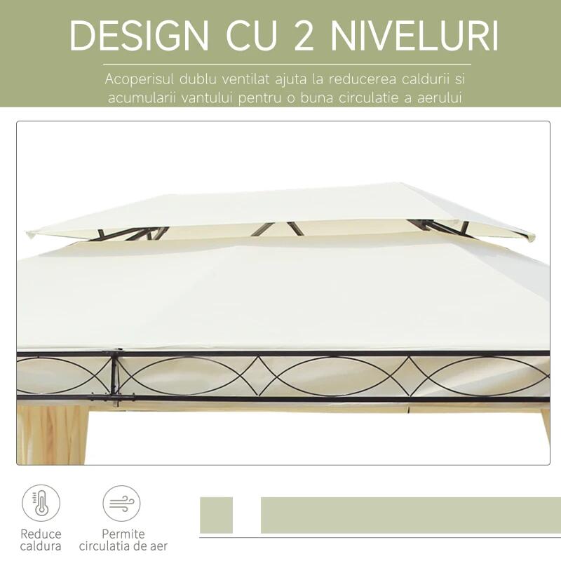 Pavilion/foisor pentru gradina/terasa, cadru metalic, cu perdele, crem, 4x3x2.80 m GartenVIP DiyLine