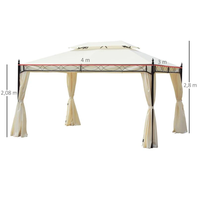 Pavilion/foisor pentru gradina/terasa, cadru metalic, cu perdele, crem, 4x3x2.80 m GartenVIP DiyLine