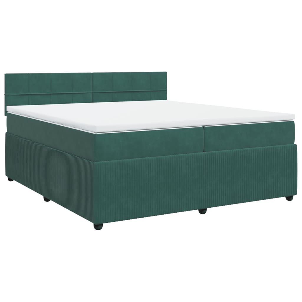 Pat box spring cu saltea, verde închis, 200x200 cm, catifea GartenMobel Dekor