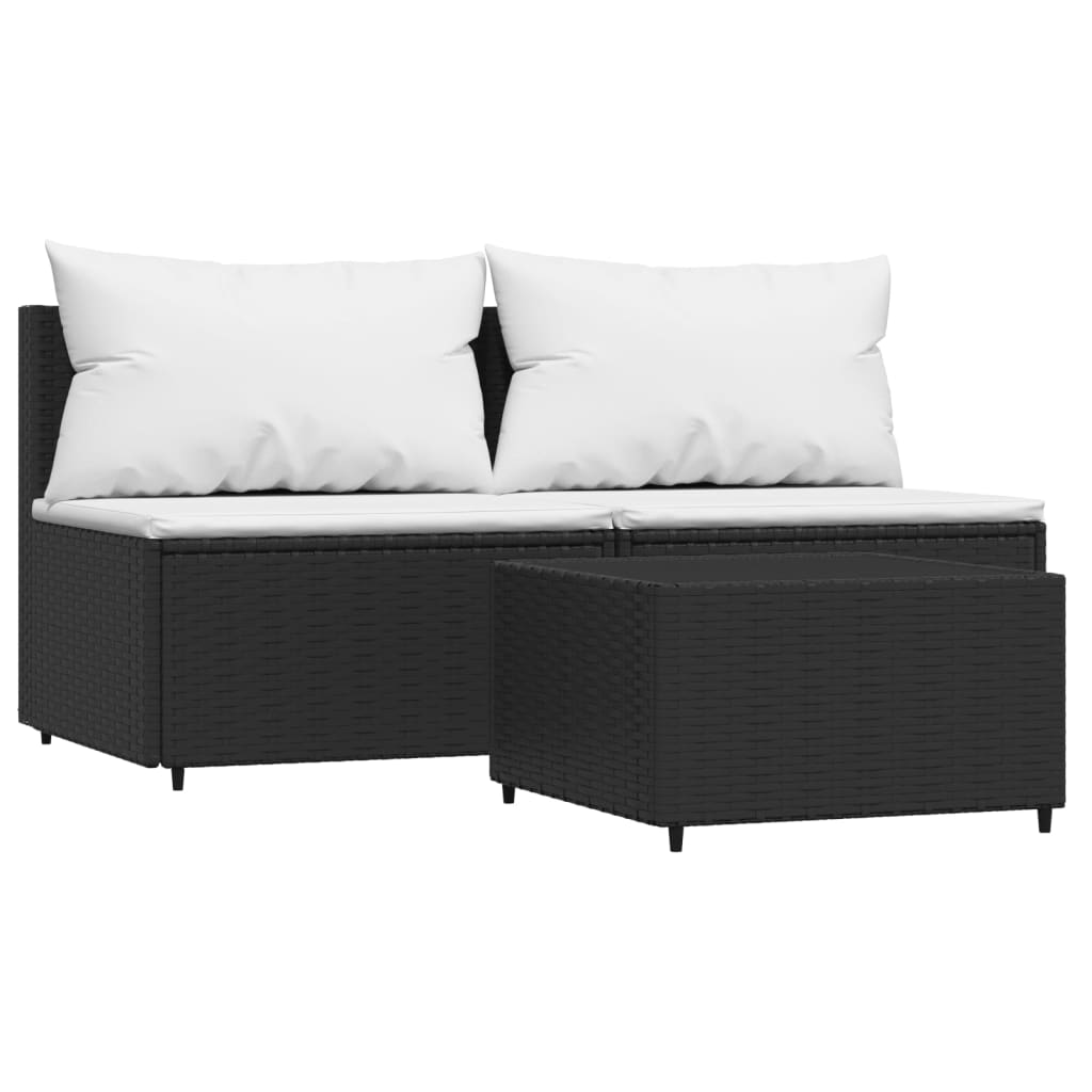 Set mobilier de grădină cu perne, 3 piese, negru, poliratan GartenMobel Dekor