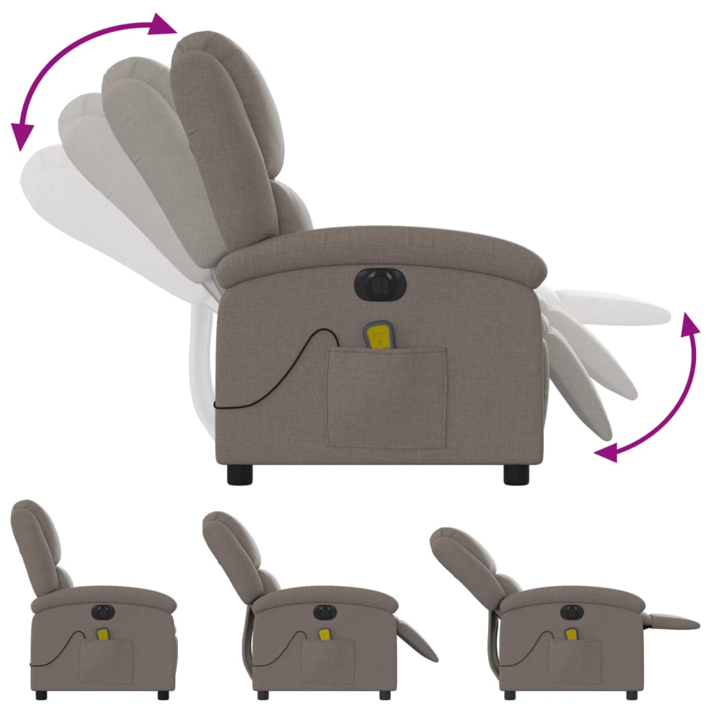 Fotoliu electric de masaj rabatabil, gri taupe, textil GartenMobel Dekor