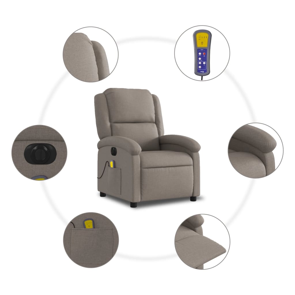 Fotoliu electric de masaj rabatabil, gri taupe, textil GartenMobel Dekor