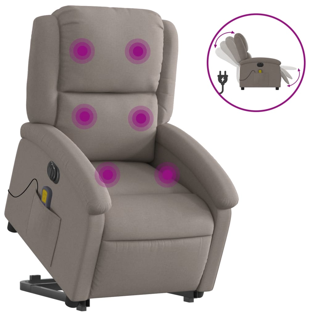Fotoliu electric masaj rabatabil cu ridicare, gri taupe, textil GartenMobel Dekor
