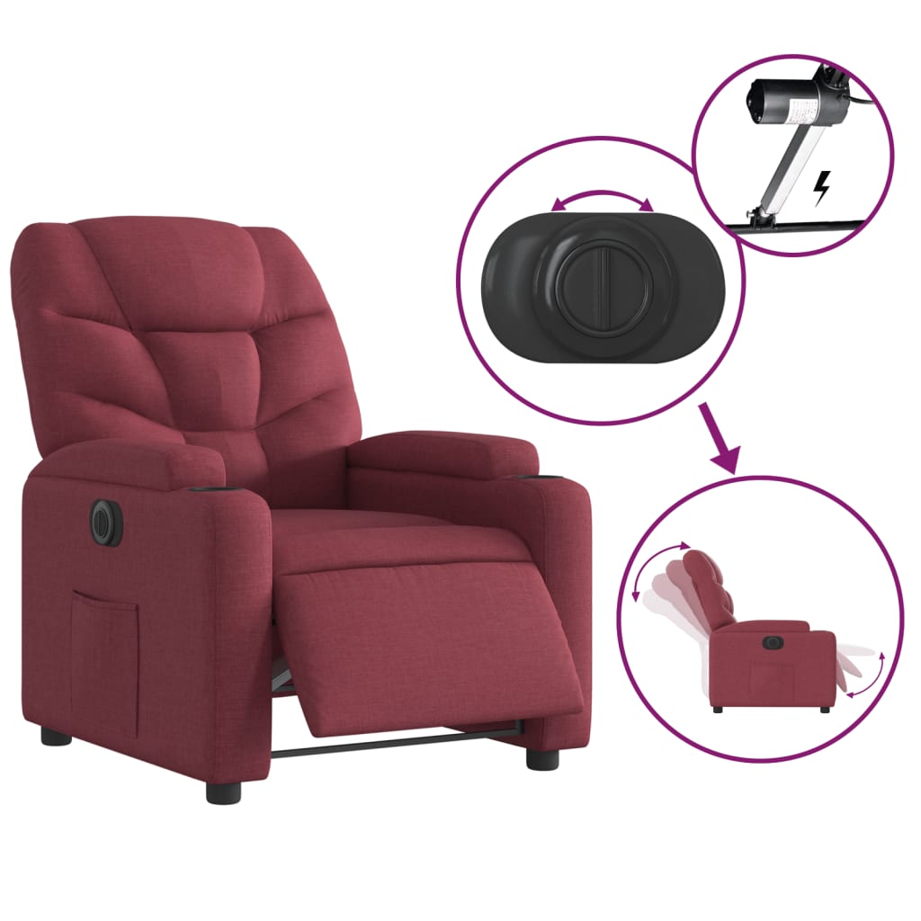 Fotoliu rabatabil electric, roșu vin, material textil GartenMobel Dekor